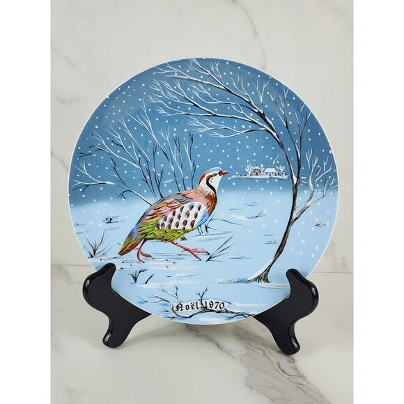 Limoges Partridge In A Pear Tree Christmas Plate Wall Decor 8 1/4" Blue France - Picture 1 of 13